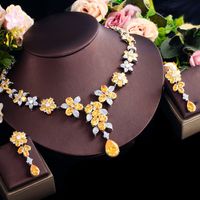 Copper White Gold Plated Elegant Shiny Inlay Water Droplets Flower Artificial Gemstones Jewelry Set main image 4