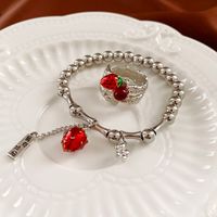 Copper IG Style Casual Sweet Strawberry Enamel Rings Bracelets main image 1