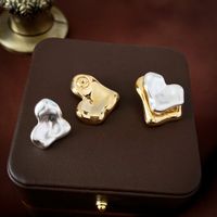 1 Pair IG Style Simple Style Heart Shape Plating Inlay Copper Pearl Ear Studs main image 5
