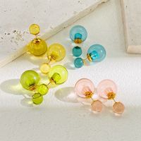 1 Pair Commute Round Inlay Copper Glass Bead 18K Gold Plated Ear Studs main image 1