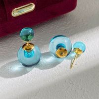 1 Pair Commute Round Inlay Copper Glass Bead 18K Gold Plated Ear Studs sku image 4