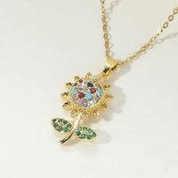 Copper Simple Style Shiny Flower Inlay Zircon Pendant Necklace main image 1