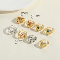 Wholesale Vintage Style Simple Style Commute Star Heart Shape Solid Color Copper Inlay 14K Gold Plated Zircon Open Rings main image 2