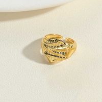 Großhandel Vintage-Stil Einfacher Stil Pendeln Stern Herzform Einfarbig Kupfer Inlay 14 Karat Vergoldet Zirkon Offener Ring sku image 1