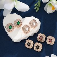 1 Pair Luxurious XUPING Simple Style Square Inlay Copper Alloy Artificial Gemstones 18K Gold Plated Ear Studs main image 1