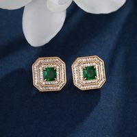 1 Pair Luxurious XUPING Simple Style Square Inlay Copper Alloy Artificial Gemstones 18K Gold Plated Ear Studs main image 4