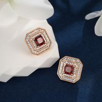 1 Pair Luxurious XUPING Simple Style Square Inlay Copper Alloy Artificial Gemstones 18K Gold Plated Ear Studs main image 3