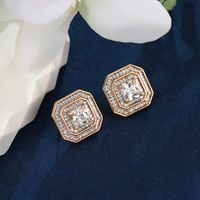 1 Pair Luxurious XUPING Simple Style Square Inlay Copper Alloy Artificial Gemstones 18K Gold Plated Ear Studs main image 5