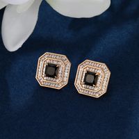 1 Pair Luxurious XUPING Simple Style Square Inlay Copper Alloy Artificial Gemstones 18K Gold Plated Ear Studs main image 6