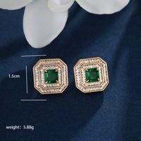 1 Pair Luxurious XUPING Simple Style Square Inlay Copper Alloy Artificial Gemstones 18K Gold Plated Ear Studs sku image 3
