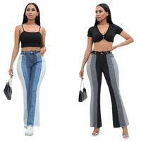 Women's Daily Casual Streetwear Color Block Full Length Contrast Binding Flared Pants Jeans main image 1