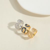 Wholesale Vintage Style Simple Style Commute Geometric Copper Inlay 14K Gold Plated Zircon Open Rings main image 7