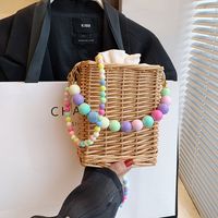 Women's Straw Color Block Classic Style String Shoulder Bag main image 4
