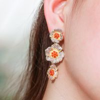 1 Pair Casual Vacation Flower Inlay Copper Zircon White Gold Plated Drop Earrings main image 7