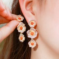 1 Pair Casual Vacation Flower Inlay Copper Zircon White Gold Plated Drop Earrings main image 9