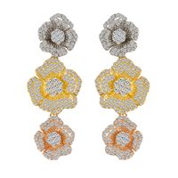 1 Pair Casual Vacation Flower Inlay Copper Zircon White Gold Plated Drop Earrings main image 8