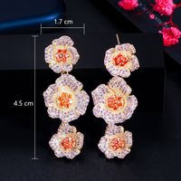 1 Pair Casual Vacation Flower Inlay Copper Zircon White Gold Plated Drop Earrings main image 2