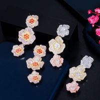1 Pair Casual Vacation Flower Inlay Copper Zircon White Gold Plated Drop Earrings main image 3