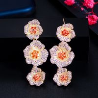 1 Pair Casual Vacation Flower Inlay Copper Zircon White Gold Plated Drop Earrings main image 5