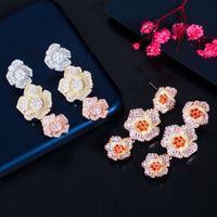 1 Pair Casual Vacation Flower Inlay Copper Zircon White Gold Plated Drop Earrings main image 1