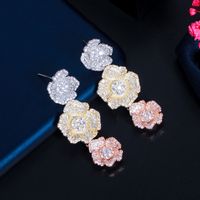 1 Pair Casual Vacation Flower Inlay Copper Zircon White Gold Plated Drop Earrings main image 6