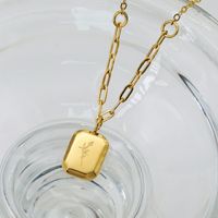 304 Stainless Steel 18K Gold Plated French Style Simple Style Letter Plant Pendant Necklace main image 3