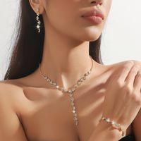 Cobre Chapado En Oro Plateado Elegante Lujoso Geométrico Embutido Diamantes De Imitación Pulsera Aretes Collar main image 1