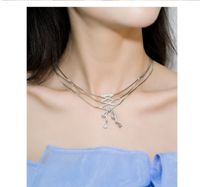 Copper IG Style Sweet Bow Knot Inlay Zircon Three Layer Necklace main image 1