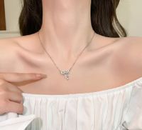 Princess Romantic Sweet Heart Shape Flower Bow Knot Metal Inlay Rhinestones Women's Necklace sku image 7