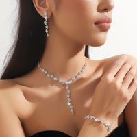 Cobre Chapado En Oro Plateado Elegante Lujoso Geométrico Embutido Diamantes De Imitación Pulsera Aretes Collar sku image 4
