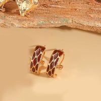 1 Pair Vintage Style Simple Style Commute C Shape Heart Shape Enamel Copper 14K Gold Plated Ear Studs sku image 6