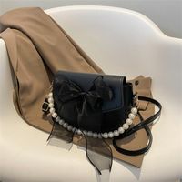 Women's Medium Pu Leather Solid Color Bow Knot Elegant Flip Cover Crossbody Bag sku image 2