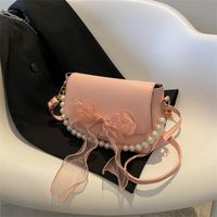 Women's Medium Pu Leather Solid Color Bow Knot Elegant Flip Cover Crossbody Bag sku image 4