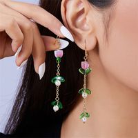 1 Pair Simple Style Classic Style Flower Patchwork Alloy Resin Drop Earrings main image 1