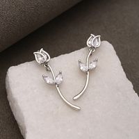 1 Pair Simple Style Leaf Flower Inlay Copper Zircon Ear Studs main image 5