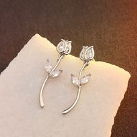 1 Pair Simple Style Leaf Flower Inlay Copper Zircon Ear Studs main image 1