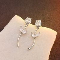 1 Paire Style Simple Feuille Fleur Incruster Le Cuivre Zircon Boucles D'Oreilles main image 1