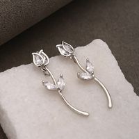 1 Pair Simple Style Leaf Flower Inlay Copper Zircon Ear Studs main image 4