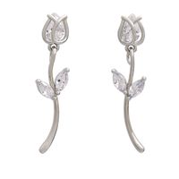 1 Pair Simple Style Leaf Flower Inlay Copper Zircon Ear Studs main image 2