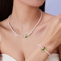 Simple Style Color Block Imitation Pearl Beaded Women's Bracelets Necklace main image 1