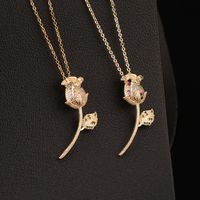 Copper Simple Style Classic Style Flower Inlay Zircon Necklace main image 3
