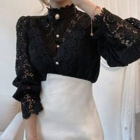 Women's Blouse Long Sleeve Blouses Lace Hollow Out Elegant Solid Color main image 3