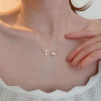 Sterling Silver Simple Style Leaf Inlay Rhinestones Pendant Necklace sku image 2