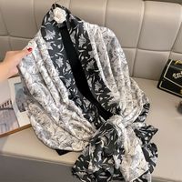Women's Classic Style Color Block Satin Printing And Dyeing Flowers Silk Scarf sku image 11