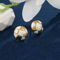 1 Pair Nordic Style XUPING Simple Style Oval Football Enamel Inlay 304 Stainless Steel Artificial Gemstones 18K Gold Plated Ear Studs main image 4