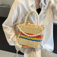 Women's Medium Straw Color Block Classic Style Square String Handbag main image 1