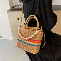 Women's Medium Straw Color Block Classic Style Square String Handbag main image 2