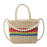 Women's Medium Straw Color Block Classic Style Square String Handbag sku image 1