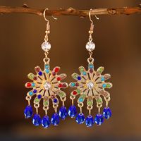 1 Pair Vintage Style Bohemian Water Droplets Petal Crystal Inlay Alloy Rhinestones Drop Earrings sku image 3