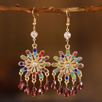 1 Pair Vintage Style Bohemian Water Droplets Petal Crystal Inlay Alloy Rhinestones Drop Earrings sku image 4